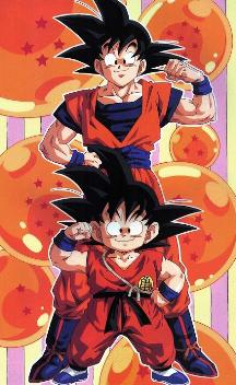 Goku em sua infância e na sua fase adulta.